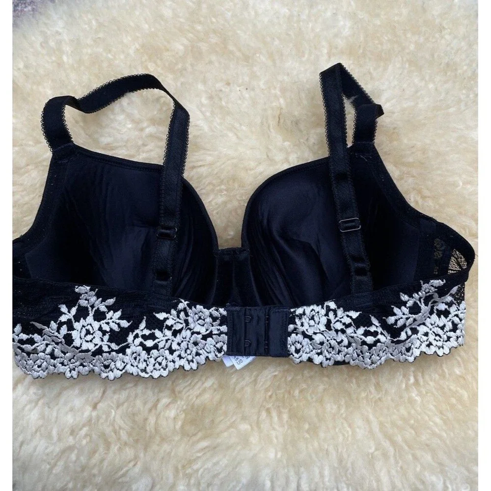 Wacoal 38C Embrace Contour Underwire Bra 853191 Black Cream Lace Floral